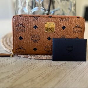MCM Cognac Leather Zip Wallet